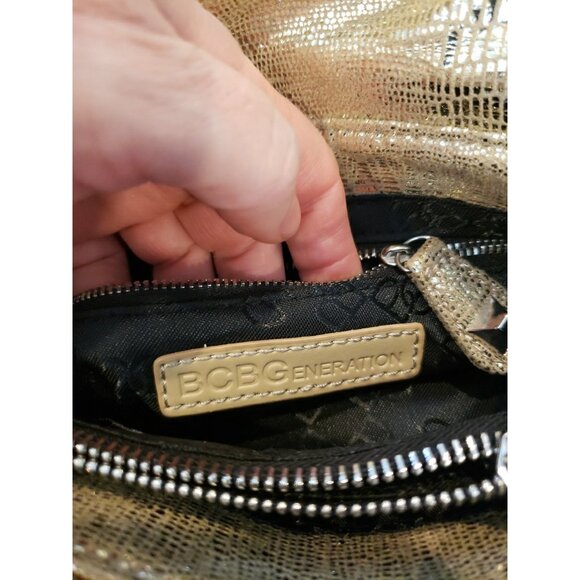 BCBGeneration Gold Crossbody Clutch Bag Night Out Disco Glam Reptile Embossed - Picture 8 of 8